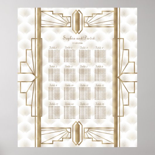 金ゴールド素晴らしギャツビーのアールデコ結婚シーティングチャート ポスター (正面)