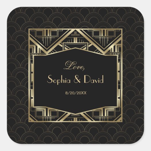 金ゴールド素晴らしギャツビーアールデコ結婚スタイル スクエアシール (正面)
