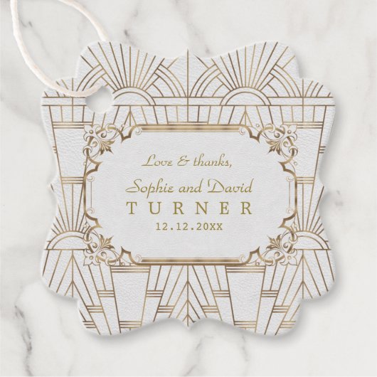 金ゴールド素晴らしギャツビー白アールデコ1920結婚s フェイバータグ (正面)