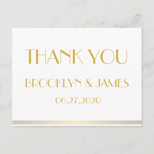 金ゴールド素晴らしギャツビー結婚の感謝はがき ポストカード (正面)
