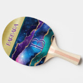 金ゴールド素晴らしティール（緑がかった色）パープルカスタムモノグラム 卓球ラケット (横)