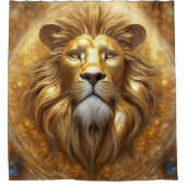 金ゴールド素晴らしライオン頭 シャワーカーテン (正面)