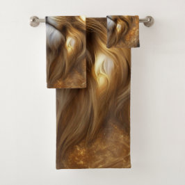 金ゴールド素晴らしライオン頭 バスタオルセット