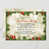 金ゴールド素晴らしレッドボーブルライトクリスマスパーティー 招待状 (正面/裏面)