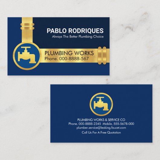 金ゴールド素晴らし水配管配管配管機 名刺 (正面/裏面)