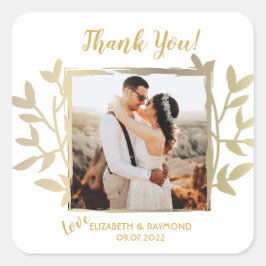 金ゴールド素朴ありがとう結婚ご夫婦の写真 スクエアシール