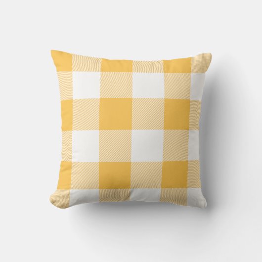 金ゴールド素朴とホワイトバッファローチェックのプレイド クッション (正面)
