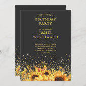 金ゴールド素朴ひまわり誕生日パーティーへの招待 招待状 (正面/裏面)