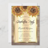 金ゴールド素朴ひまわり、ライト、木材卒業 招待状 (正面)