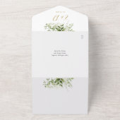 金ゴールド素朴アーチ緑QRコー結婚ド オールインワン招待状 (外側)