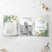 金ゴールド素朴ア離れクユーカリ結婚ス 三つ折り招待状 (内部)