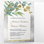 金ゴールド素朴ア離れクユーカリ結婚ス 三つ折り招待状 (内部最初)