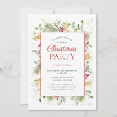 金ゴールド素朴ウィンターグリーナリーホリデーパーティー 招待状 (正面)