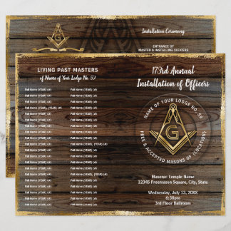 金ゴールド素朴ウッドバイフォールドマソニックプログラムテンプレート