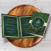 金ゴールド素朴エメラルドグリーンフィリグレ結婚ムスリム 招待状