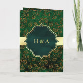 金ゴールド素朴エメラルドグリーンフィリグレ結婚ムスリム 招待状 (裏面)