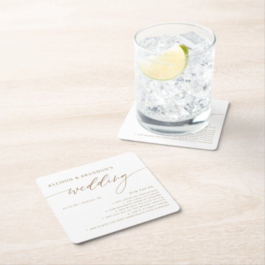 金ゴールド素朴エレガントな結婚式おもしろいファクト スクエアペーパーコースター (インサイチュ)