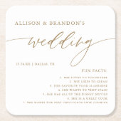 金ゴールド素朴エレガントな結婚式おもしろいファクト スクエアペーパーコースター (正面)