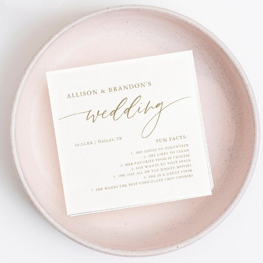 金ゴールド素朴エレガントな結婚式おもしろいファクト スタンダードカクテルナプキン