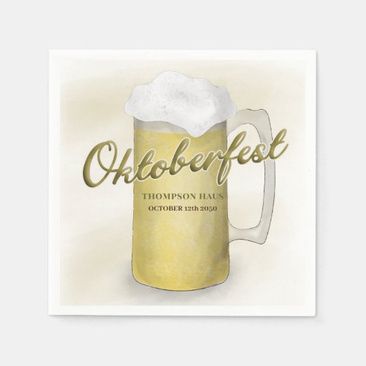 金ゴールド素朴オクトーバーフェスト水彩シンプルビール スタンダードカクテルナプキン (正面)