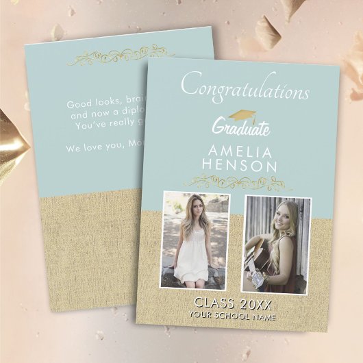 金ゴールド素朴オーナメント院生2写真卒業 カード