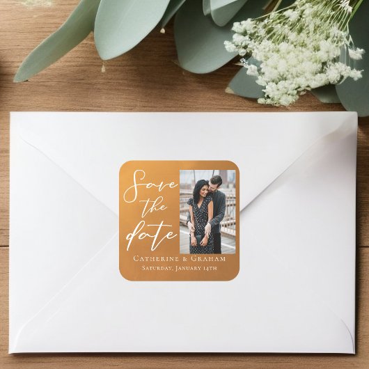 金ゴールド素朴カップル写真秋日付の保存 スクエアシール