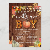 金ゴールド素朴カボチャ男の子シャワー 招待状 (正面/裏面)