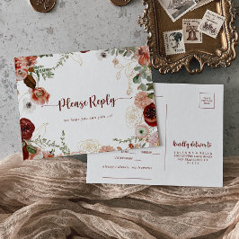 金ゴールド素朴カラフルフローラメニュー選択RSVP ポストカード