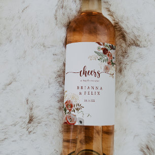 金ゴールド素朴カラフルフローラ結婚応援 ワインラベル