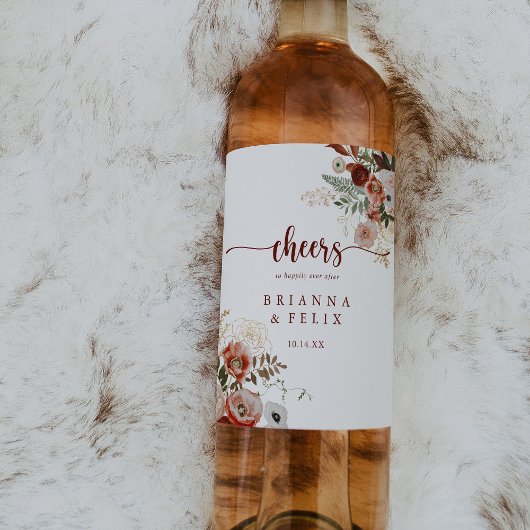 金ゴールド素朴カラフルフローラ結婚応援 ワインラベル