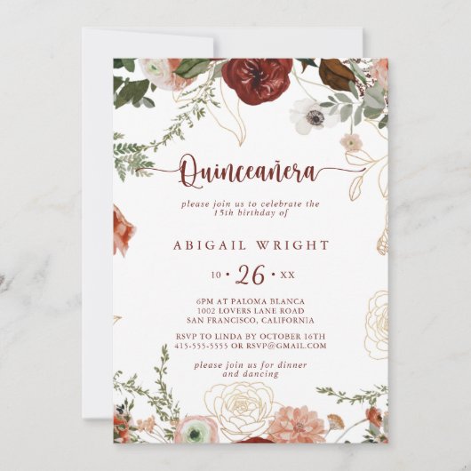 金ゴールド素朴カラフルフローラ 招待状 (正面)