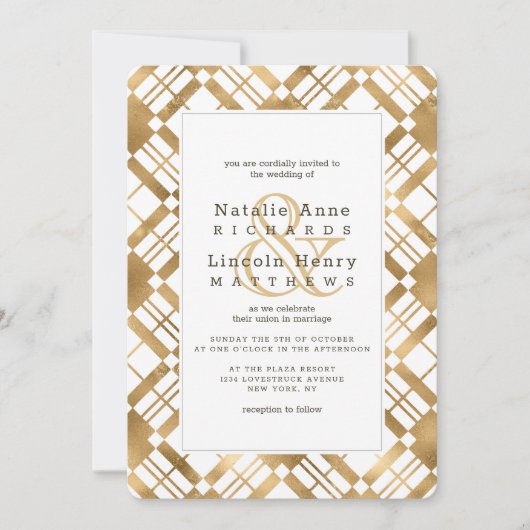 金ゴールド素朴カントリーファームハウスプレッ結婚ド 招待状 (正面)