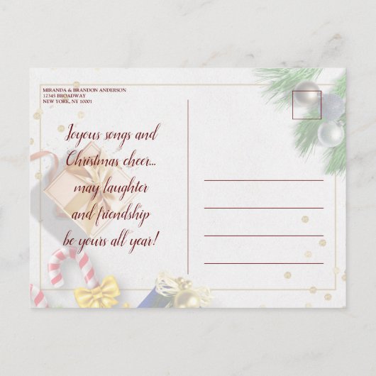 金ゴールド素朴ギフト&キャンディクリスマスパーティーの訪問 インビテーションポストカード