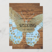 金ゴールド素朴グリッターバタフライ結婚式招待状 招待状 (正面/裏面)