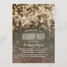 金ゴールド素朴グリッターライツウッドバースデーパーティー 招待状