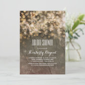 金ゴールド素朴グリッターライツウッドブライダルシャワー 招待状 (スタンド正面)