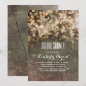 金ゴールド素朴グリッターライツウッドブライダルシャワー 招待状 (正面/裏面)
