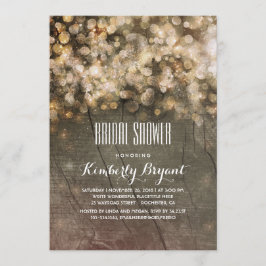 金ゴールド素朴グリッターライツウッドブライダルシャワー 招待状