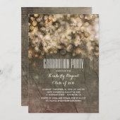 金ゴールド素朴グリッターライツウッド卒業パーティー 招待状 (正面/裏面)