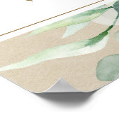 金ゴールド素朴グリーンウォーター結婚カラーのウェルカムサイン ポスター (角)