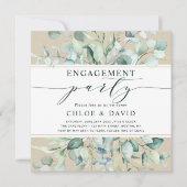 金ゴールド素朴グリーンボタニカル婚約パーティ 招待状 (正面)