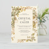 金ゴールド素朴グリーンユーカリの結婚葉 招待状 (スタンド正面)