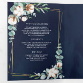 金ゴールド素朴コットンユーカリQRコードネイビー結婚ズ 三つ折り招待状 (内部最初)