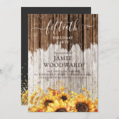 金ゴールド素朴サンフラワーズバーンウッド50誕生日 招待状 (正面/裏面)