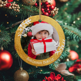 金ゴールド素朴サークルフォト雪片 セラミックオーナメント