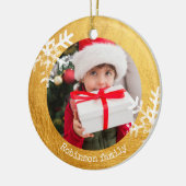 金ゴールド素朴サークルフォト雪片 セラミックオーナメント (左)