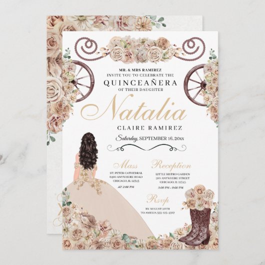 金ゴールド素朴シャマーニュウエスタンキンセアニェラ 招待状 (正面/裏面)