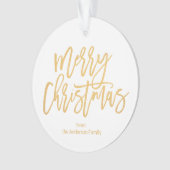 金ゴールド素朴スクリプトメリークリスマス家族の写真 オーナメント (正面)