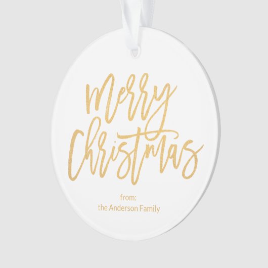 金ゴールド素朴スクリプトメリークリスマス家族の写真 オーナメント (正面)