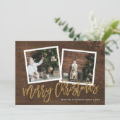 金ゴールド素朴スクリプトMerry Christmas 2写真 シーズンカード (スタンド正面)